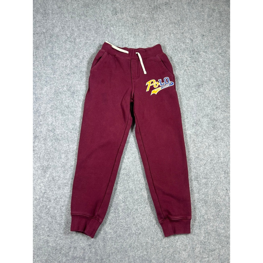 Polo Ralph Lauren Sweatpants Kid Size 8 Maroon Graphic Drawstring Fleece Joggers